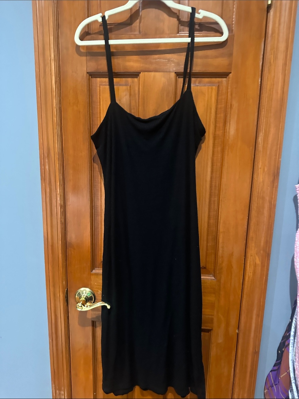 Black Ribbed Slip Midi Dress
